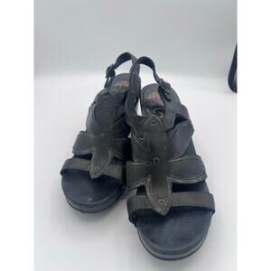 Dansko Black Leather Floral Sandals, size 40